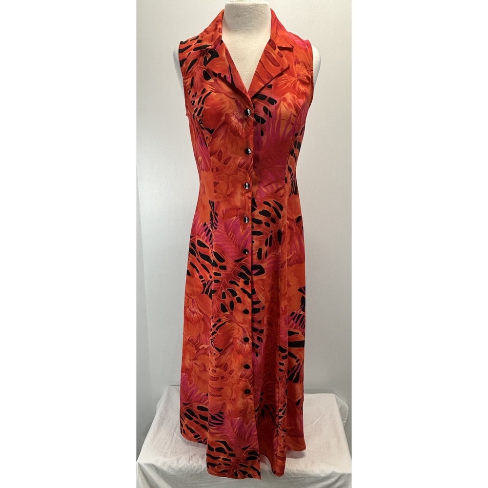 Vtg Carolina Colours Maxi Shirt Dress Sz 8 Women's Tropical Button Front Floral